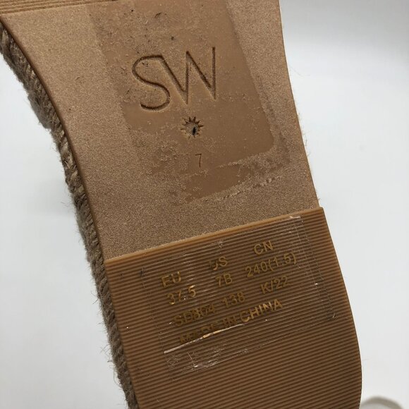 Stuart Weitzman Altdup Canvas Espadrille Wrap Sandals Cream Straps Size 7B - Picture 7 of 8